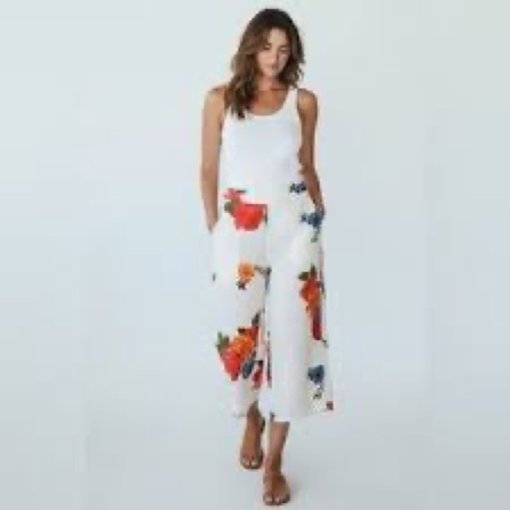 Joie | Wide Leg Cropped Linen Pants | Tropical Floral | XL 🕥